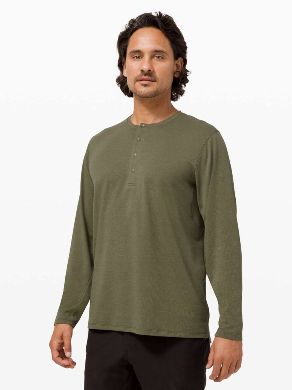 Lululemon Men's Reinstate Long Sleeve Henley - Olive Green